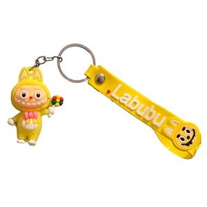 Yellow‎ Character Keychain with Flower Charm and Wrist Strap